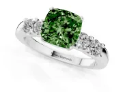Fancy Green Cushion Cut Diamond Five-Stone Prong Set Engagement Ring Set in Silver with Channel Band
