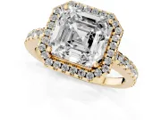 Asscher Cut Halo Engagement Ring Setting | Half Pave Band | Yellow Gold