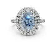 Oval Double Halo Engagement Ring Setting for a Fancy Blue Lab-Grown Diamond | Raised Head | Platinum