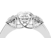 Three-Stone Oval Cut Diamond Ring Set in Platinum with Matching Prong Settings and Plain Band