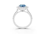 Fancy Blue Round Cut Diamond Milgrain Floral Halo Engagement Ring Set in Silver with Pavé Band