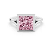 Fancy Pink Bezel Set Princess Cut Diamond Solitaire Ring Set in White gold with Tapered Band