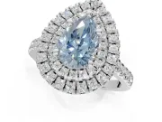 Fancy Blue Pear-Shaped Lab-Grown Diamond Double Halo Statement Ring Set in Platinum with Pavé Band