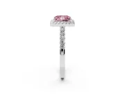 Fancy Pink Princess Cut Diamond Halo Pavé Solitaire Ring Set in White gold with Prong-Set Center Stone