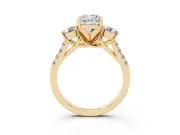 Cushion Cut Three-Stone Pavé Engagement Ring Setting | Round Side Stones | Yellow Gold