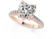 Heart-Shaped Hidden Halo Pave Engagement Ring Setting | Claw Prongs | Rose Gold