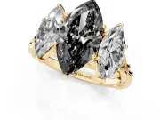 Marquise Three Stone Engagement Ring Setting for a Black Center | Braided Band | Yellow Gold