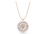 Round Lab-Grown Diamond Bezel Snowflake Pendant Necklace | Pavé Arms | Rose Gold