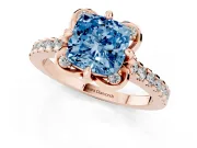 Cushion Cut Floral Petal Engagement Ring Setting for a Fancy Blue Lab-Grown Diamond | Petal Accents | Rose Gold