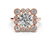 Round Vintage Milgrain Bezel Cluster Halo Engagement Ring Setting | Plain Band | Rose Gold