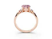 Fancy Pink Three-Stone Heart Cut Diamond Channel Set Ring Set in Rose gold with Bar Prongs