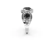 Round Three Stone Halo Engagement Ring Setting for a Black Center | Pavé Wave Band | White Gold