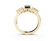 Fancy Black Emerald Cut Diamond Solitaire Ring Set in Yellow gold with Cluster Accents on Each Side