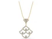Round Lab-Grown Diamond Pavé Openwork Fan Pendant Necklace | Scalloped Arches | Yellow Gold