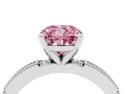 Fancy Pink Cushion Cut Diamond Solitaire Ring Set in Silver with Slim Pavé Band and Prong Setting