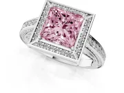 Fancy Pink Princess Cut Diamond Halo Pavé Split Shank Ring Set in White gold with Prong Setting