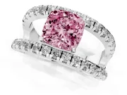 Cushion Cut Wide Open Split Shank Engagement Ring Setting for a Fancy Pink Lab-Grown Diamond | Pavé Strands | White Gold