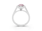 Fancy Pink Pear Cut Diamond Halo Solitaire Ring Set in Silver with Pavé Band and Bezel Setting
