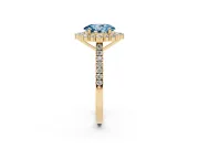 Oval Scalloped Halo Engagement Ring Setting for a Fancy Blue Lab-Grown Diamond | Single Row Pave | Yellow Gold