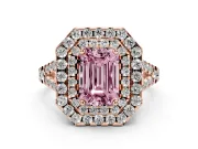 Emerald Cut Halo Split Shank Engagement Ring Setting for a Fancy Pink Lab-Grown Diamond | Pavé Strands | Rose Gold