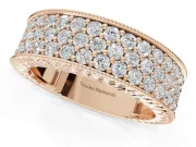 Round Lab-Grown Diamond Wide Pavé Wedding Band | Milgrain Edges | Rose Gold