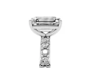 Emerald Cut Diamond Solitaire Set in Platinum with Round Pavé Band and Prong Setting
