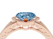 Heart-Shaped Milgrain Halo Engagement Ring Setting for a Fancy Blue Lab-Grown Diamond | Split Shank | Rose Gold