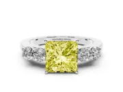 Princess Cut Close Set Five Stone Engagement Ring Setting for a Fancy Yellow Lab-Grown Diamond | Sterling Silver