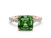 Fancy Green Asscher Cut Diamond Prong Set Engagement Ring Set in Rose gold with Round Accent Pavé Band