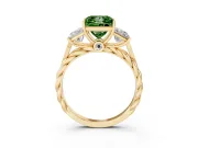 Fancy Green Princess Cut Diamond Three-Stone Ring Set in Yellow gold with Braided Band