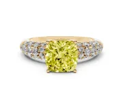 Cushion Cut Close Set Pave Engagement Ring Setting for a Fancy Yellow Lab-Grown Diamond | Multi Row | Yellow Gold