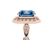 Asscher Cut Halo Engagement Ring Setting for a Fancy Blue Lab-Grown Diamond | Bezel Station Shoulders | Rose Gold