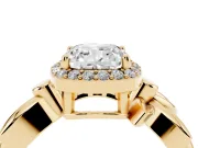 Cushion Cut Floral Halo Engagement Ring Setting | Leaf Shoulders | Yellow Gold