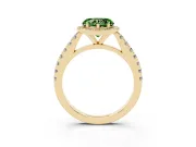 Fancy Green Heart Cut Diamond Halo Engagement Ring Set in Yellow gold with Pavé Band and Prong Setting