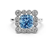 Cushion Cut Halo Engagement Ring Setting for a Fancy Blue Lab-Grown Diamond | Sterling Silver - Design NV-24775