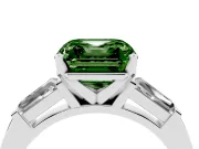 Fancy Green Asscher Cut Diamond Solitaire Ring Set in Platinum with Tapered Baguette Side Stones and Prong Setting