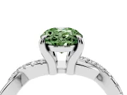 Fancy Green Oval Cut Diamond Twist Band Solitaire Set in Platinum with Pavé Accents and Prong Setting