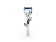 Fancy Blue Emerald Cut Diamond Solitaire Ring Set in Platinum with Twisted Marquise Accent Band