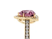 Heart-Shaped Petal Tip Halo Engagement Ring Setting for a Fancy Pink Lab-Grown Diamond | Pavé Band | Yellow Gold
