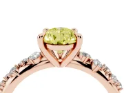 Fancy Yellow Pear Cut Diamond Solitaire Vine Band Ring Set in Rose gold with Round Accents and Prong Setting