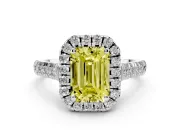 Emerald Cut Accented Halo Engagement Ring Setting for a Fancy Yellow Lab-Grown Diamond | Platinum