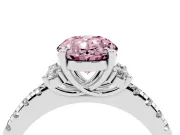 Oval Side Stone Pave Engagement Ring Setting for a Fancy Pink Lab-Grown Diamond | Paired Round Accents | Sterling Silver