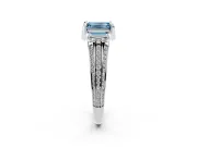 Fancy Blue Emerald Cut Diamond Pavé Split Shank Solitaire Ring Set in Silver with Prong Setting