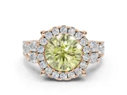 Round Halo Engagement Ring Setting for a Fancy Yellow Lab-Grown Diamond | Side Clusters | Rose Gold