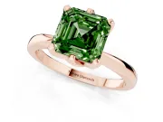 Fancy Green Asscher Cut Diamond Solitaire Engagement Ring Set in Rose gold with Slim Tapered Solitaire Band