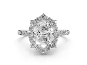 Oval Scalloped Halo Engagement Ring Setting | Single Row Pave | Sterling Silver