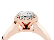 Radiant Cut Diamond Halo Ring Set in Rose gold with Cathedral Band and Prong Setting