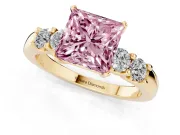 Princess Cut Five Stone Engagement Ring Setting for a Fancy Pink Lab-Grown Diamond | Yellow Gold