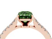Fancy Green Emerald Cut Diamond Solitaire Engagement Ring Set in Rose gold with Delicate Pavé Band and Prong Setting