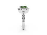 Fancy Green Oval Cut Diamond Halo Ring Set in Platinum with Pavé Shank and Prong Setting